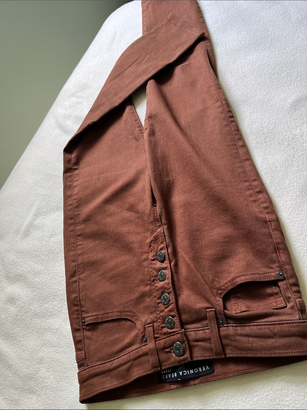 Veronica Beard Button-Fly Skinny highrise Jeans in Burnt Copper/brown